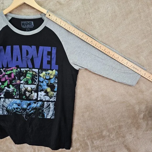 Marvel Black/Gray 3/4 Sleeve Raglan Shirt Men's Size XL Thanos Loki Comics - Picture 4 of 10